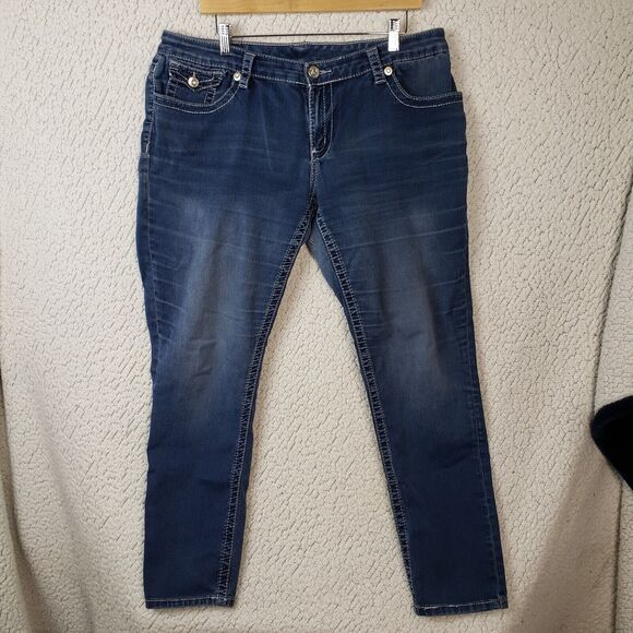 Seven 7 Skinny Jeans Womens 14 Dark Wash Embellished Pockets 38x28 - Picture 1 of 11